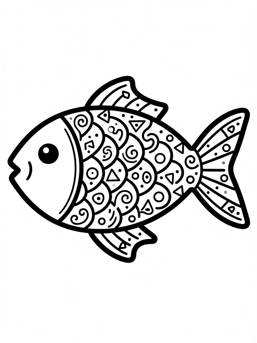 Ichthys (fish symbol) filled with scales and decorative patterns