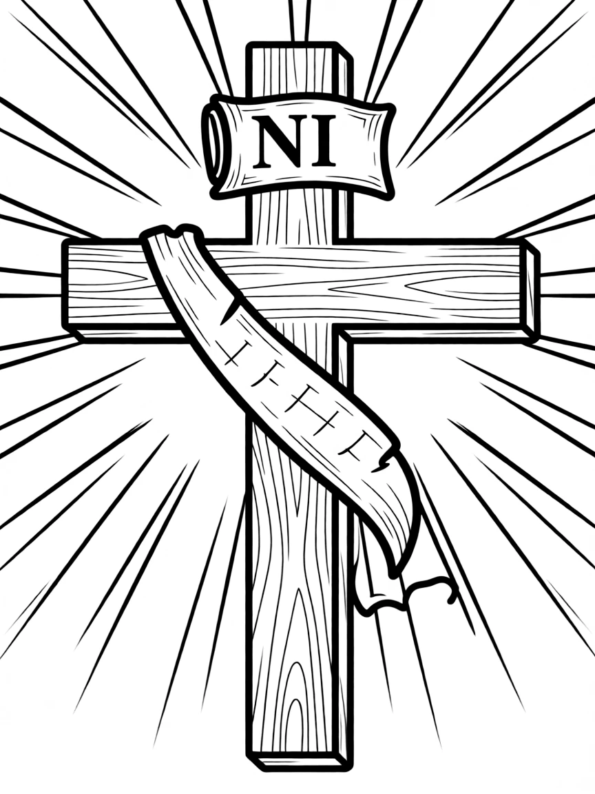 INRI scroll on cross with detailed parchment texture