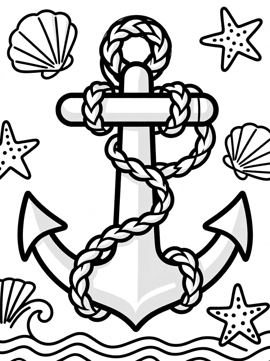 Anchor (symbol of hope) with rope details and nautical elements