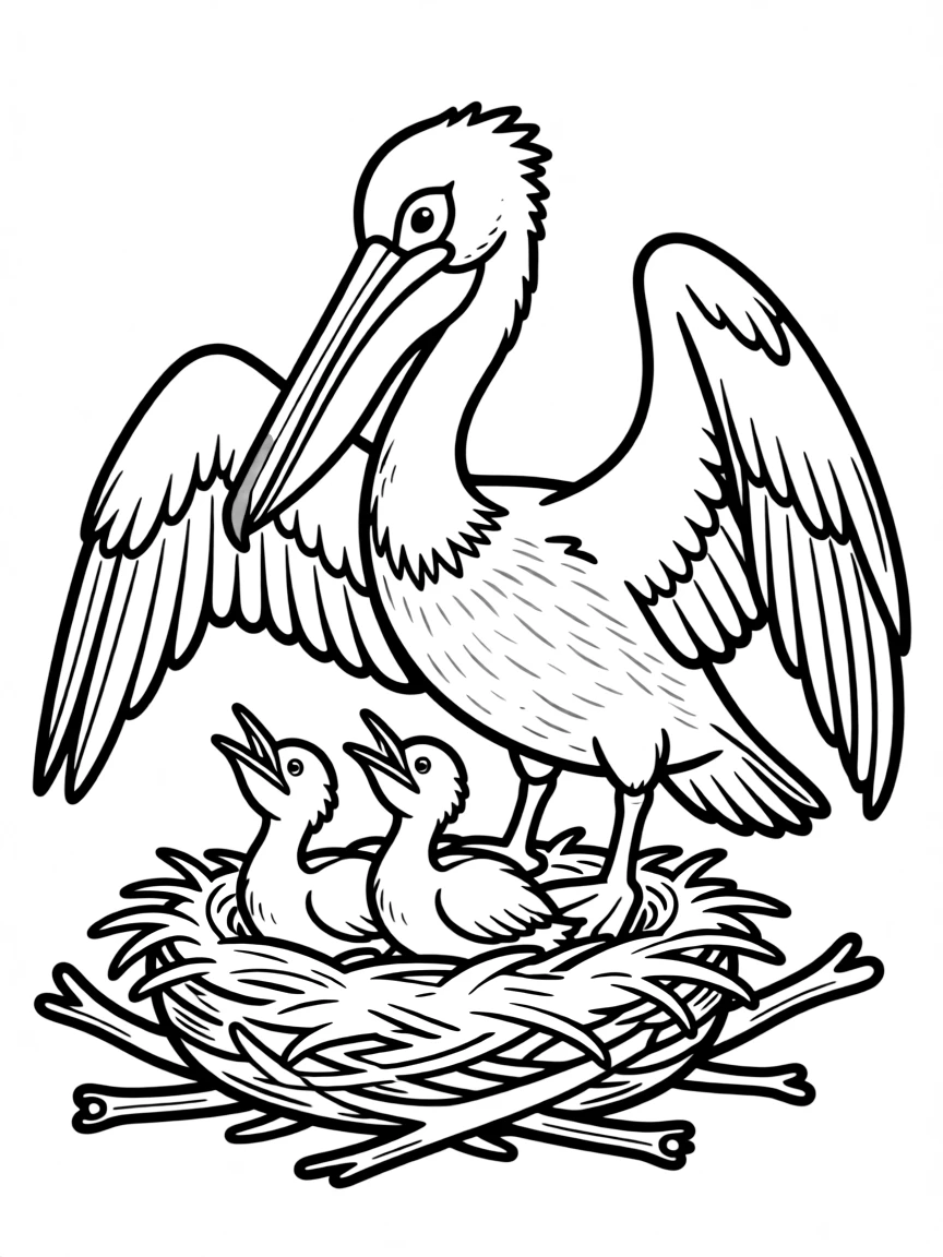 Pelican in her piety (feeding young with her blood) with nest details