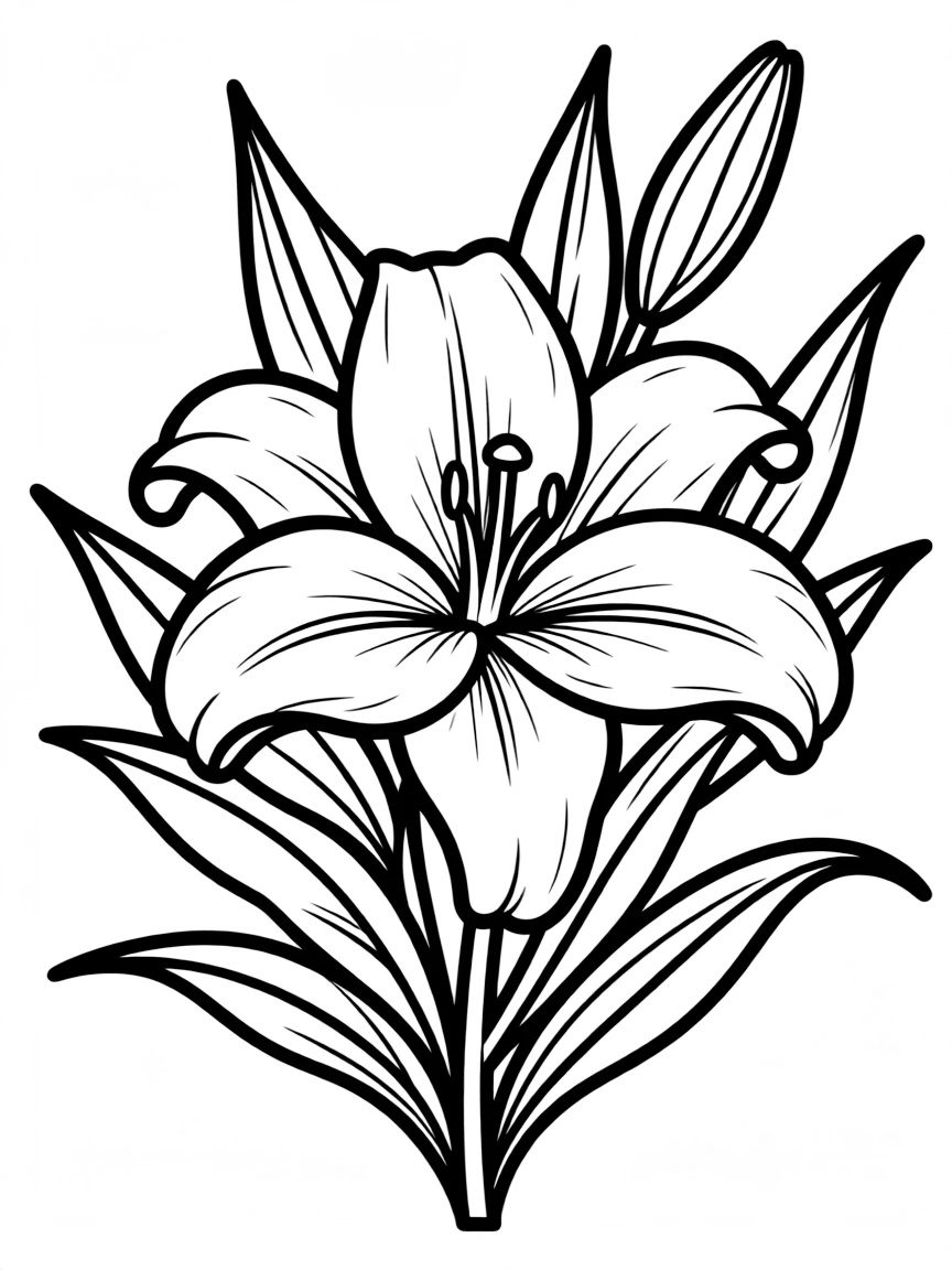 Easter lily with detailed petals and leaves in decorative arrangement