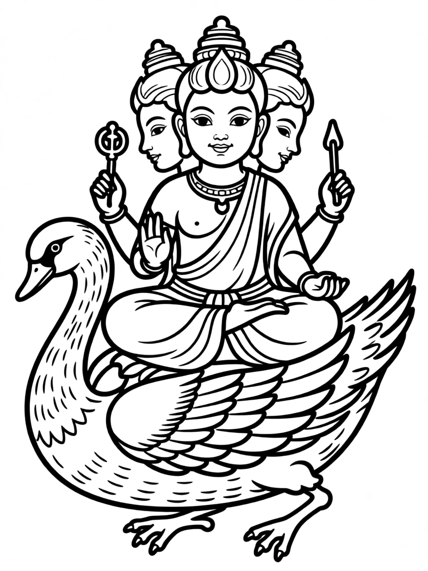 Brahma with four faces and swan vehicle with detailed features
