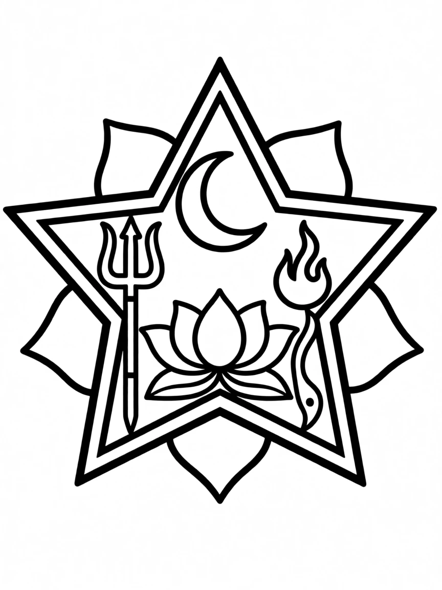 Six-pointed star (Shatkona) with Shiva-Shakti symbolic elements