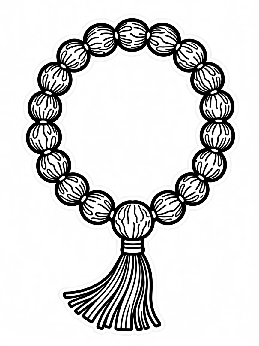 Rudraksha beads in mala form with detailed texture and tassel