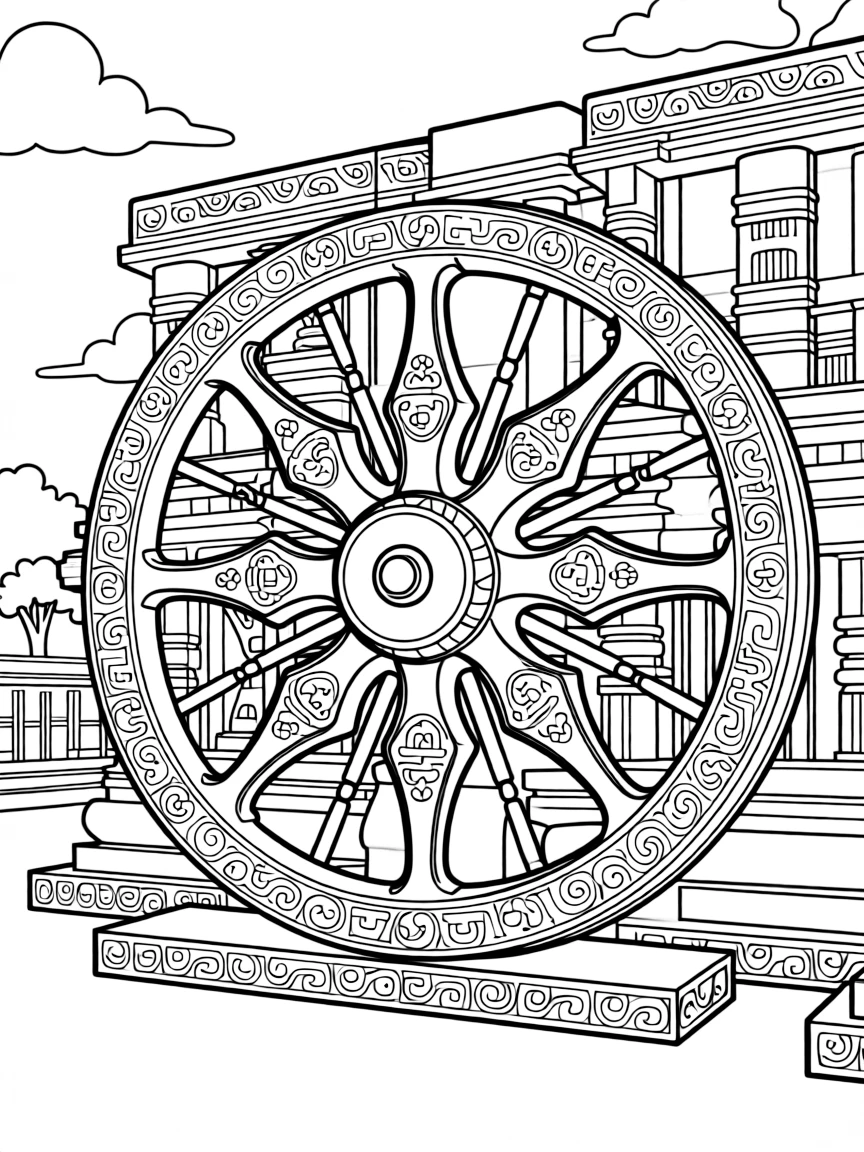 Sun Temple at Konark with detailed chariot wheel design