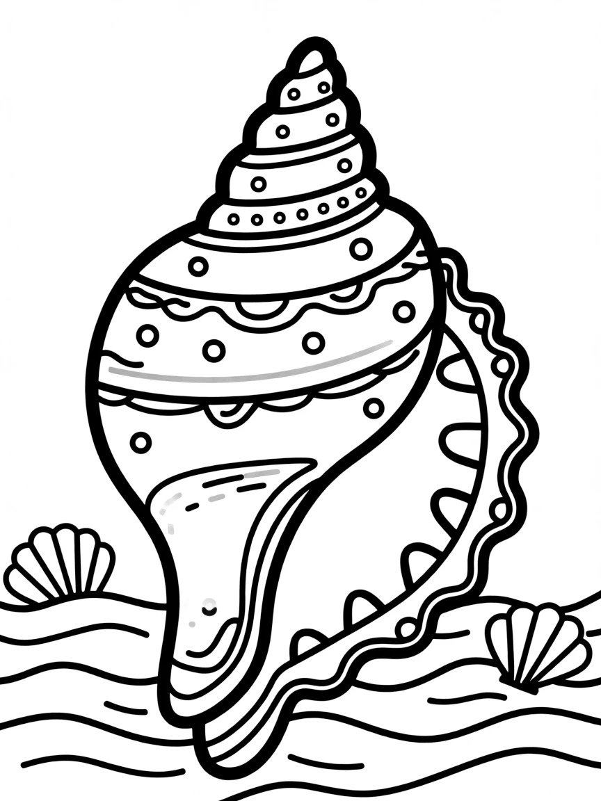Conch shell (sankha) with spiral detail and decorative elements