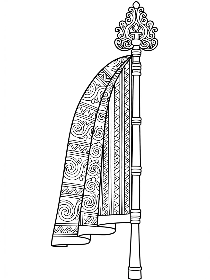 Victory banner (dhvaja) with detailed fabric patterns and top ornament