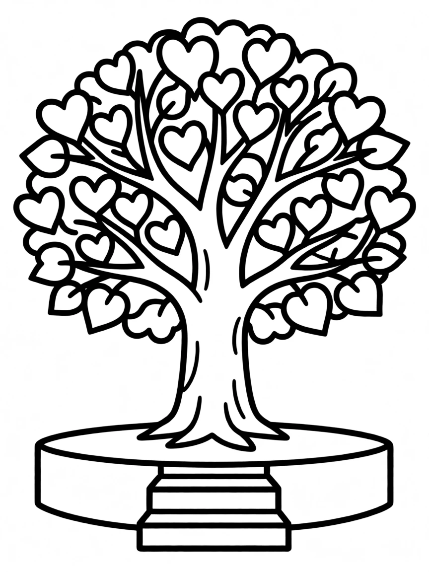 Bodhi tree with heart-shaped leaves and enlightenment platform