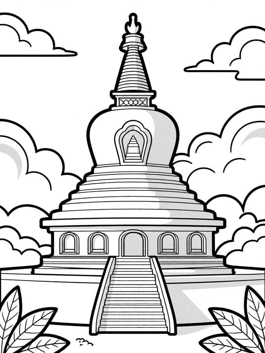 Stupa with detailed architectural elements and reliquary sections