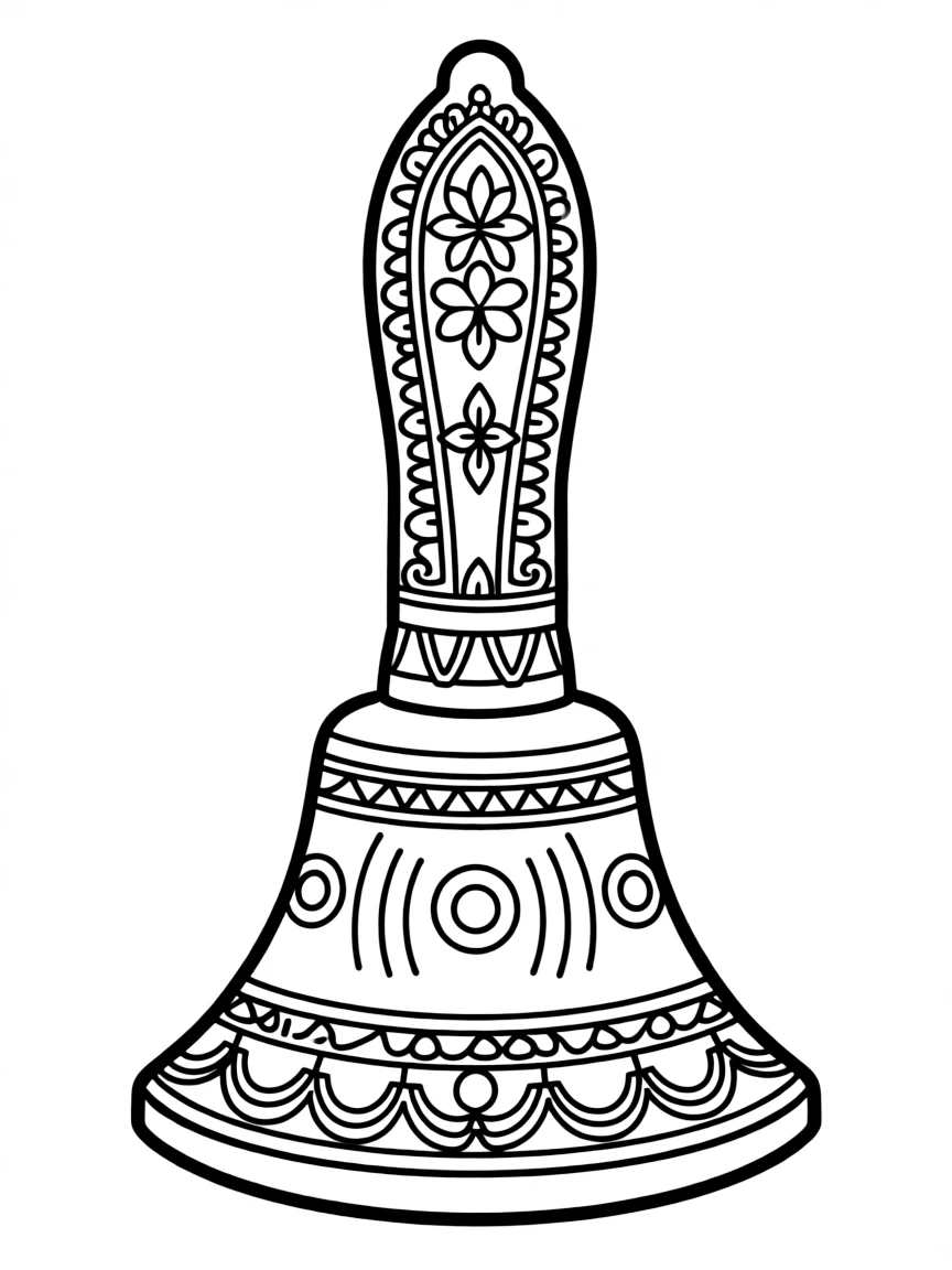 Meditation bell (ghanta) with intricate handle and sound pattern designs