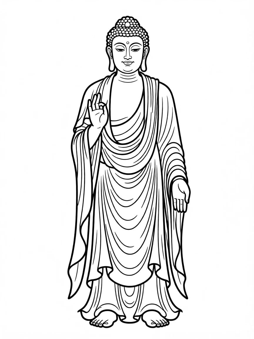 Standing Buddha with abhaya mudra (fearlessness gesture) and detailed robes