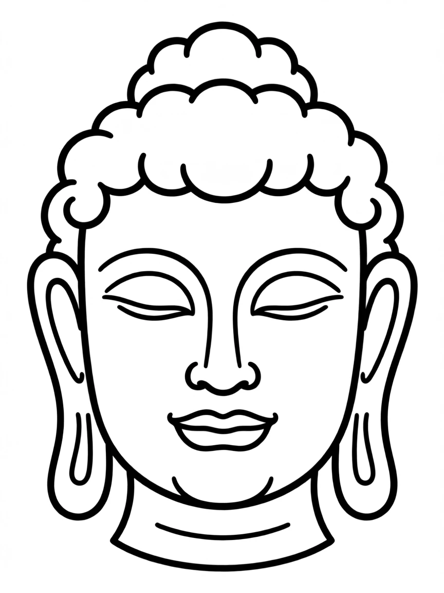 Buddha head with elongated earlobes and serene expression