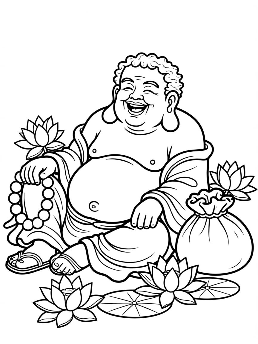 Laughing Buddha (Budai) with round belly and joyful countenance
