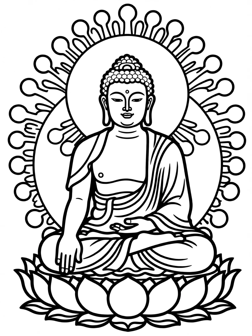 Amitabha Buddha with radiating light patterns and meditation gesture