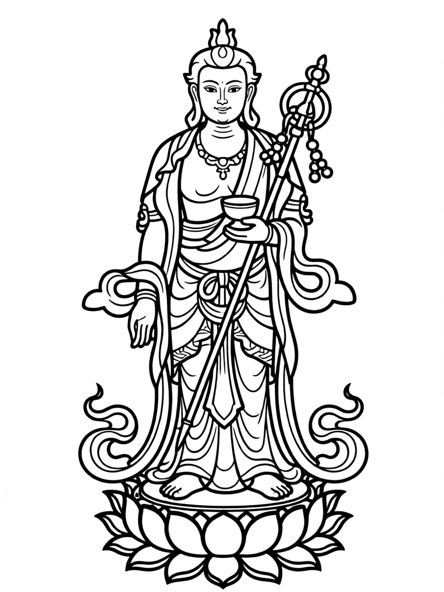 Padmasambhava (Guru Rinpoche) with detailed ceremonial items