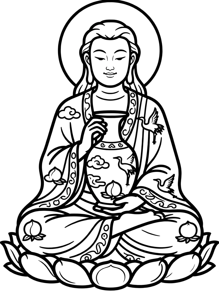 Amitayus with long-life vase and detailed immortality symbols