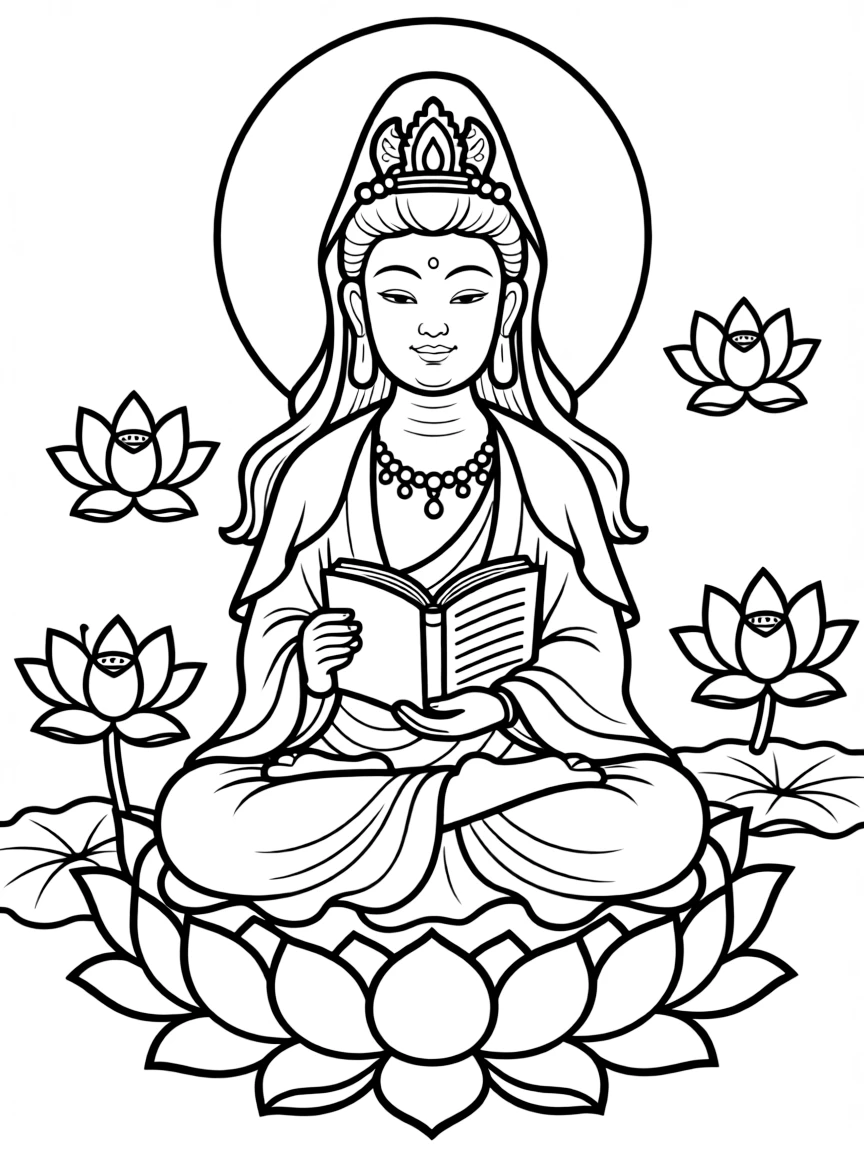 Prajnaparamita personified with book of wisdom and detailed features