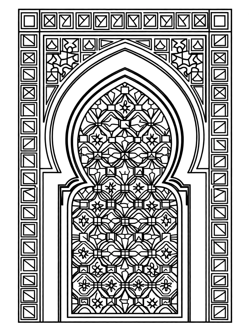 Detailed mihrab niche pattern with geometric archway designs