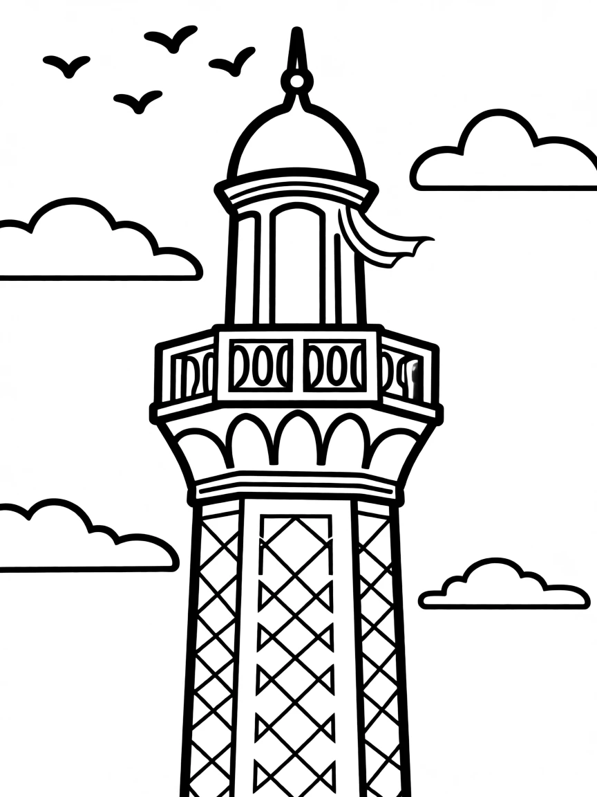 Minaret with detailed balcony and muezzin calling area