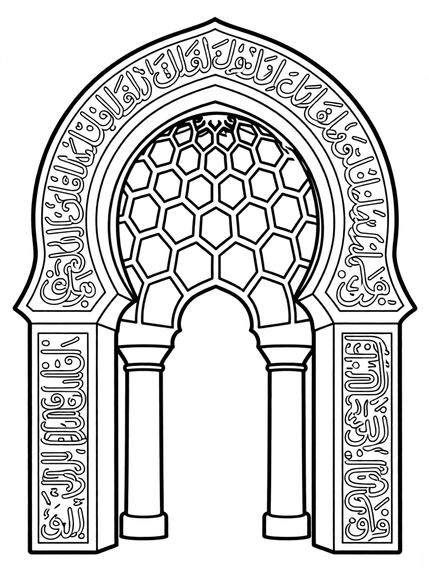 Islamic archway with detailed muqarnas and calligraphic inscription
