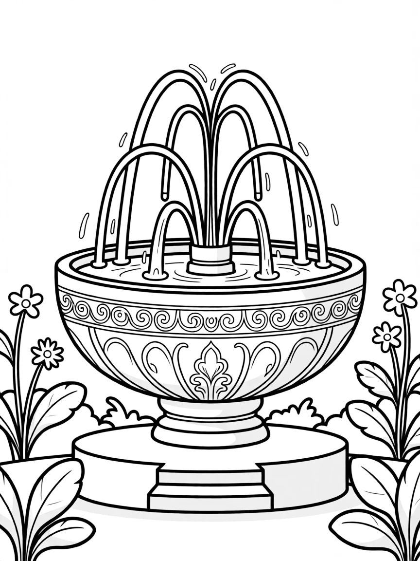 Ottoman-style fountain with detailed water spouts and basin carvings