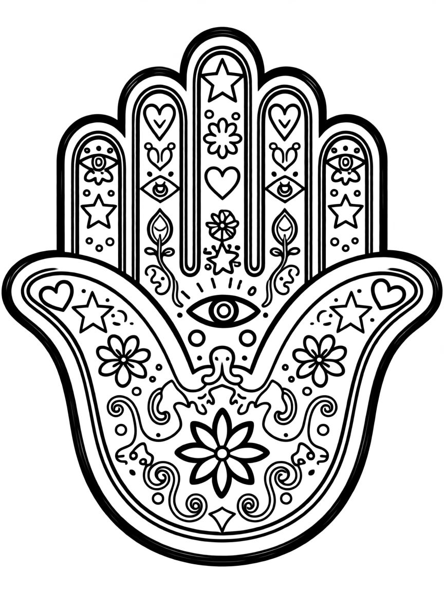 Hand of Fatima (Hamsa) with detailed protective symbols and patterns