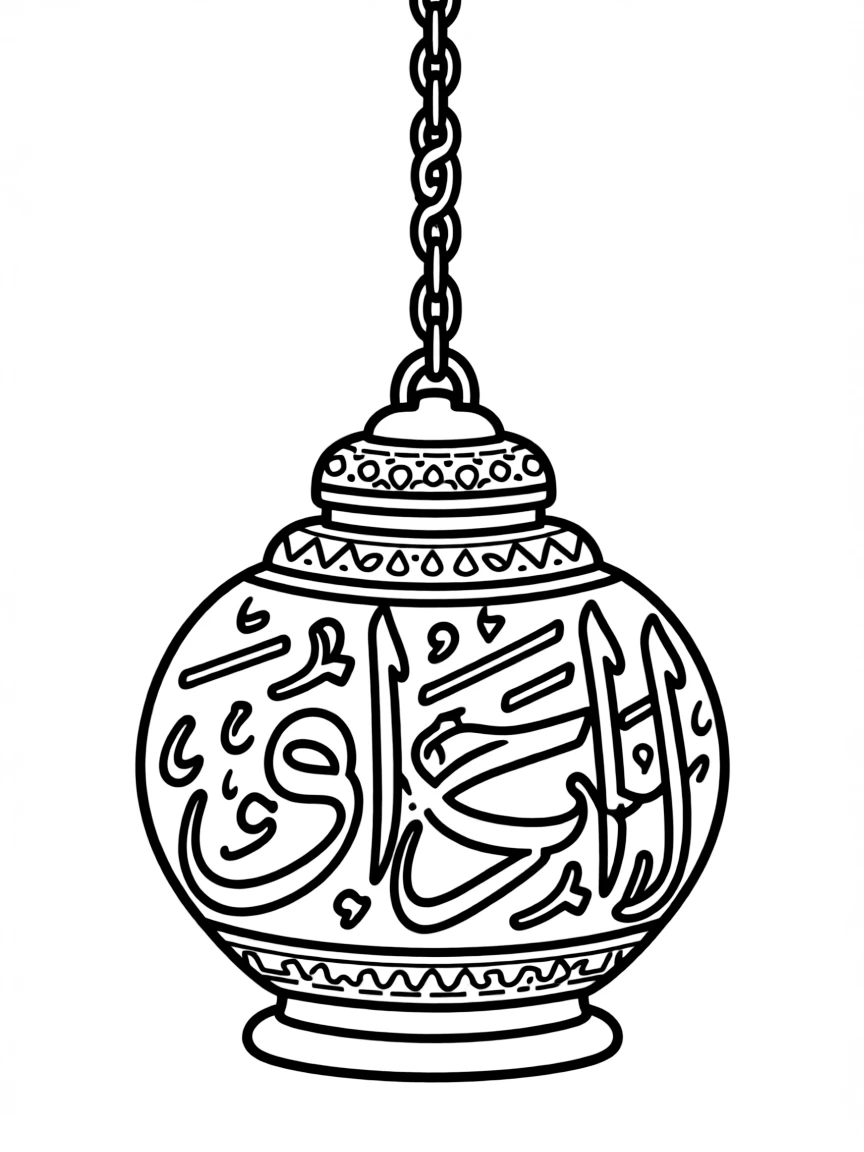 Mosque lamp with detailed glass decoration and calligraphy