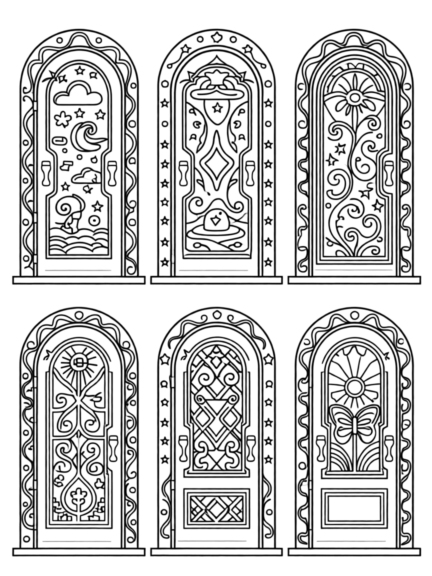 Eight doors of paradise with unique detailed designs for each