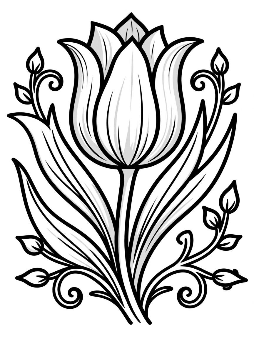 Stylized tulip design from Ottoman art with detailed botanical elements