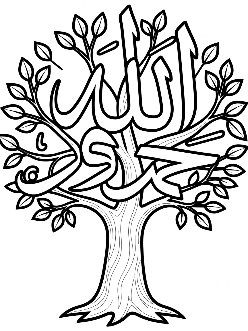 Stylized tree of life design with Islamic calligraphy integration