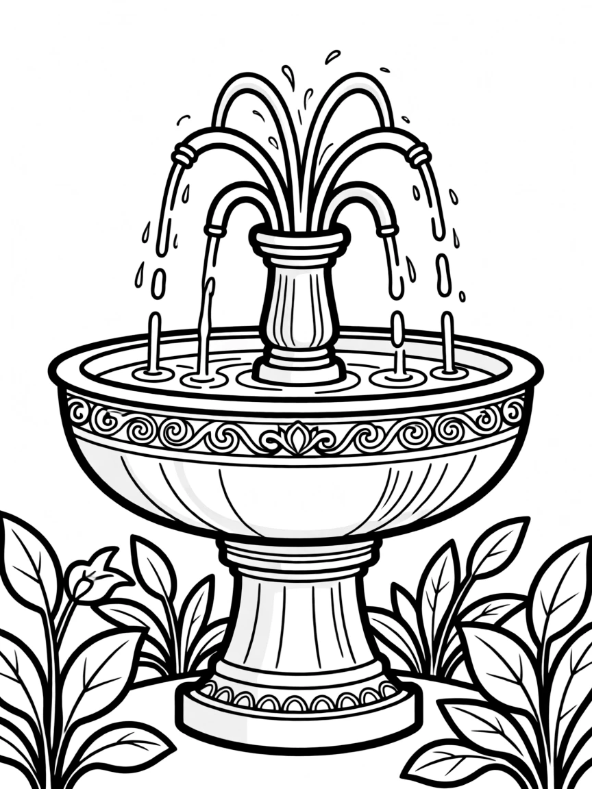 Ablution fountain with detailed water flow and basin ornamentation