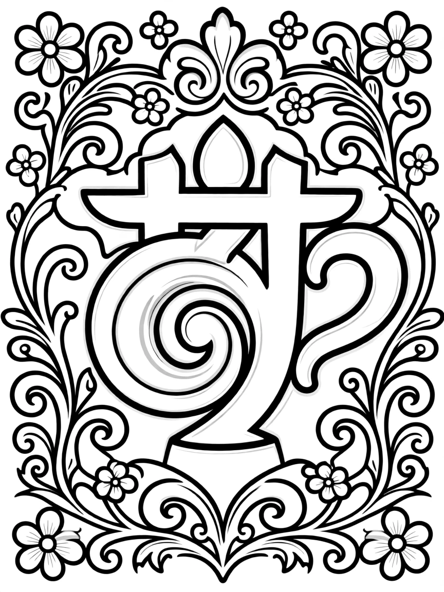 Chai symbol with elaborate decorative elements and scrollwork