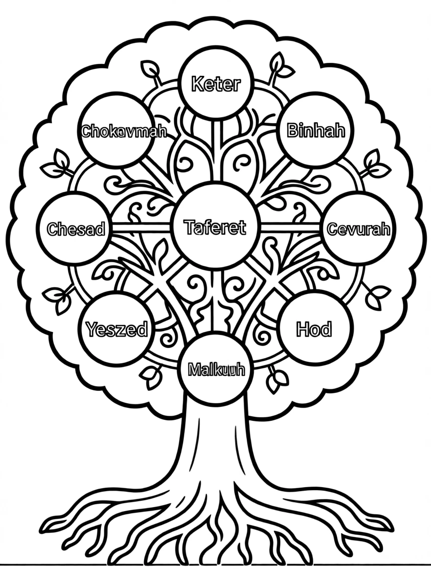 Tree of Life with sephirot labeled and detailed symbolic connections