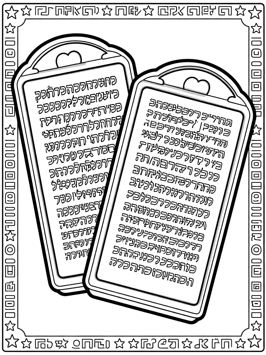Tablets of the Law with detailed Hebrew lettering and decorative border