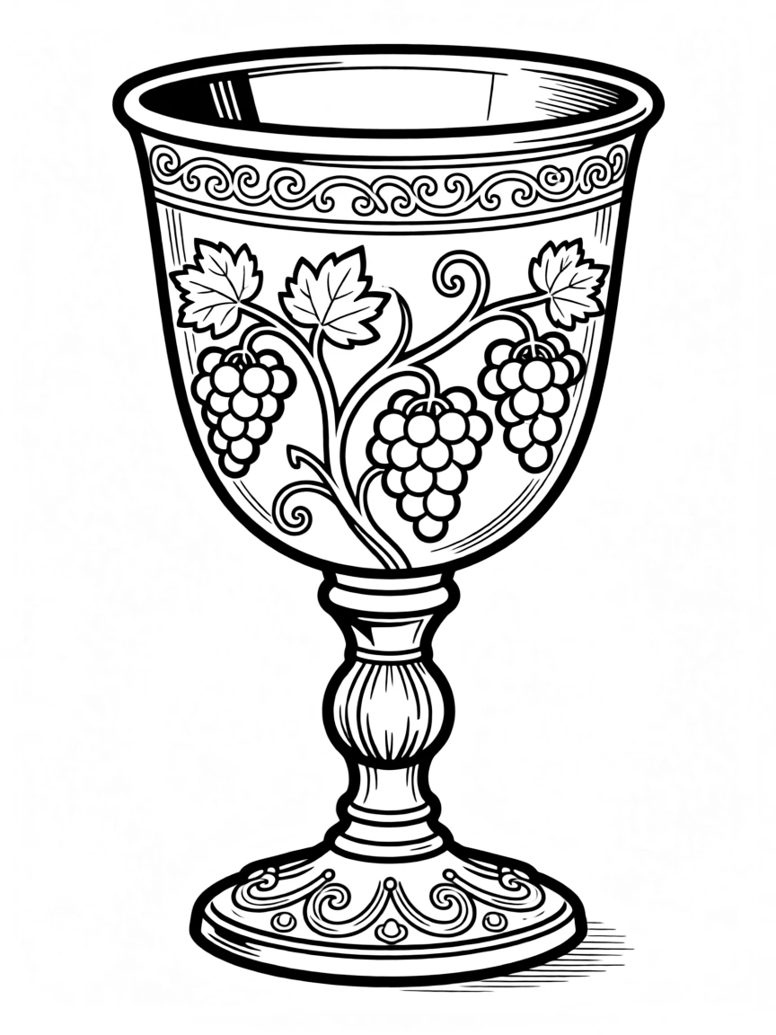 Kiddush cup with grape vine pattern and detailed metalwork