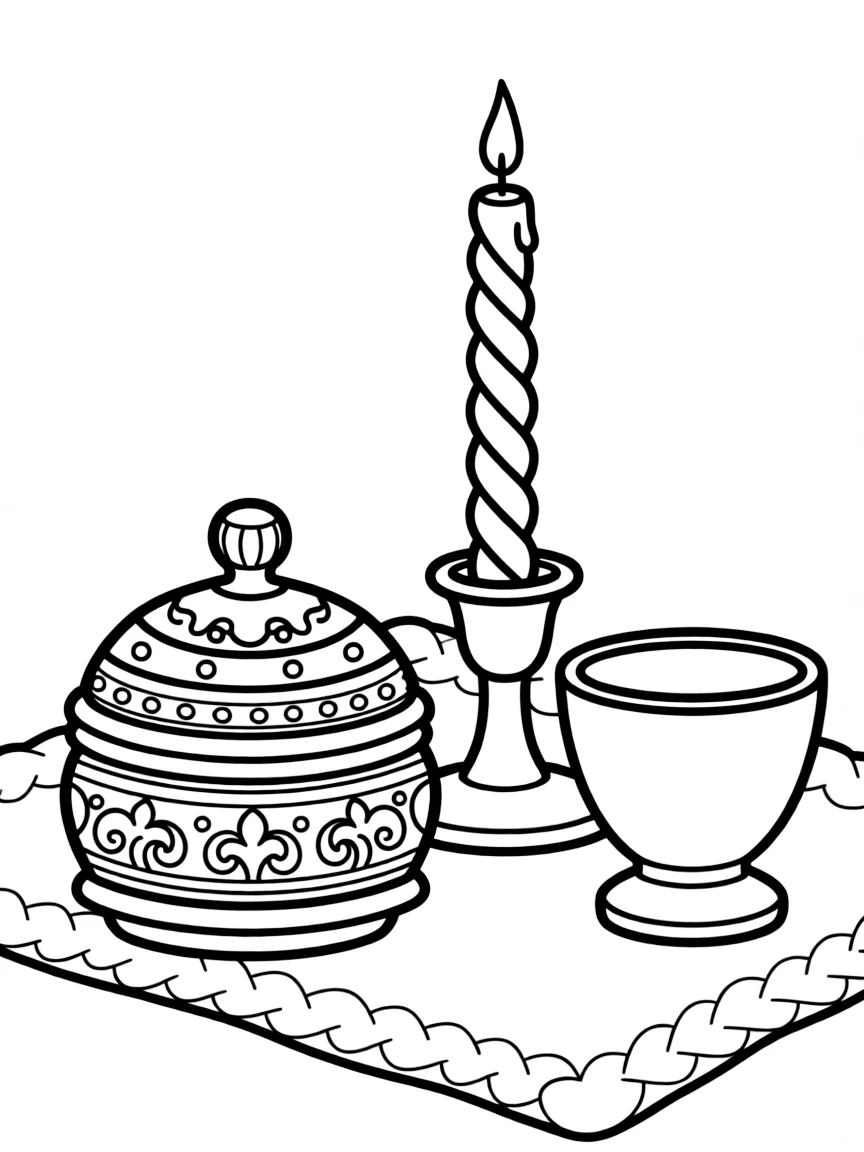 Havdalah set with detailed spice box, candle, and cup