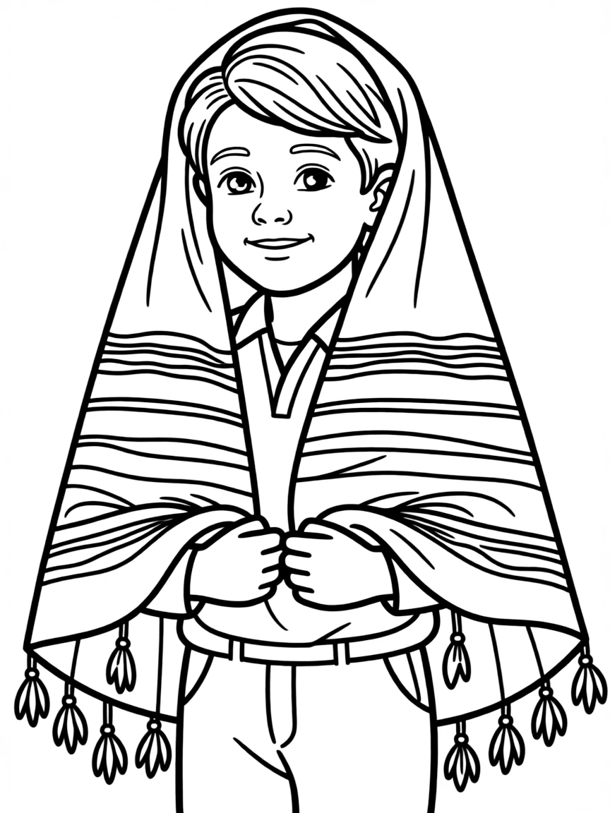 Tallit (prayer shawl) with detailed tzitzit fringes and stripe patterns