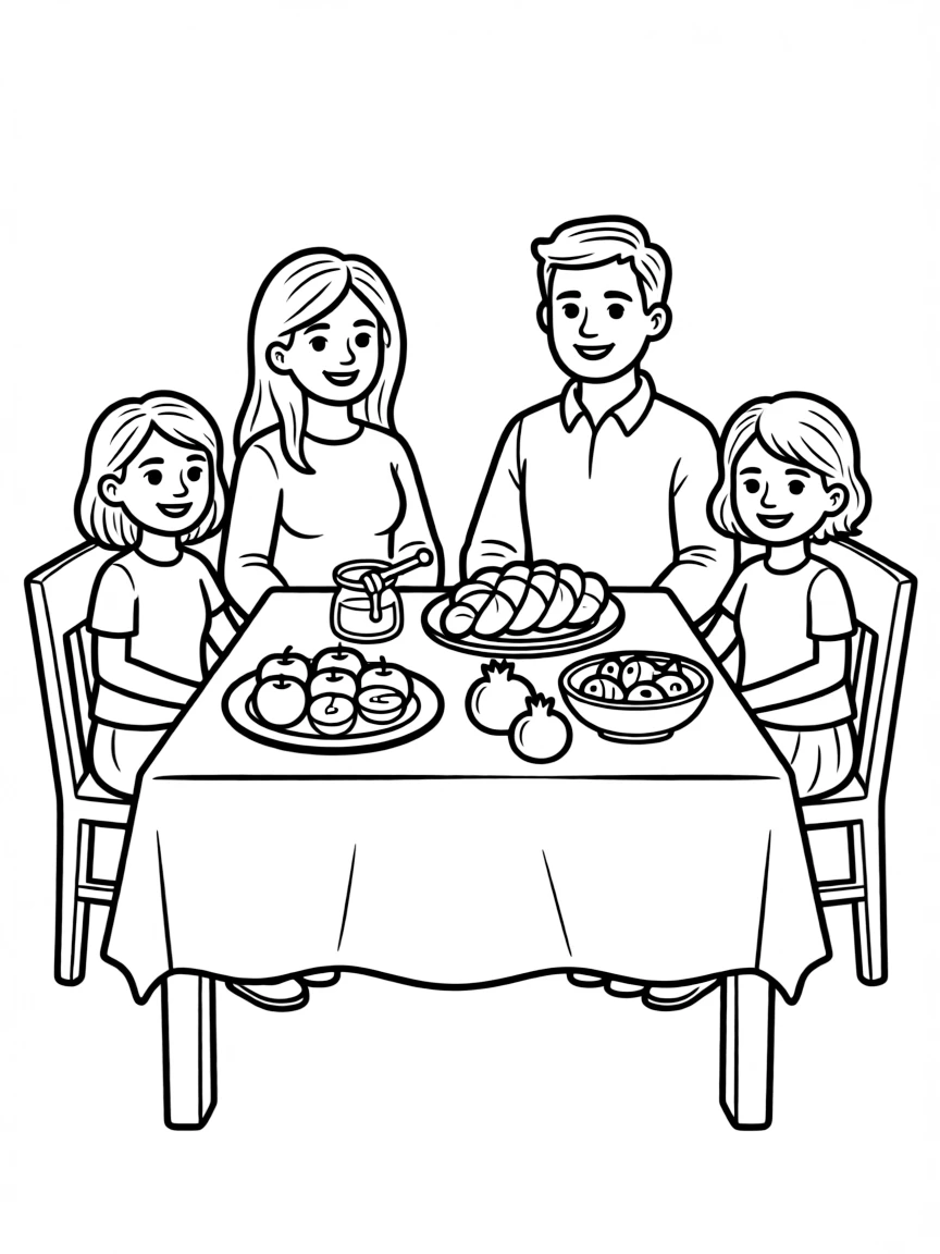 Rosh Hashanah table with apples, honey, and traditional foods detailed