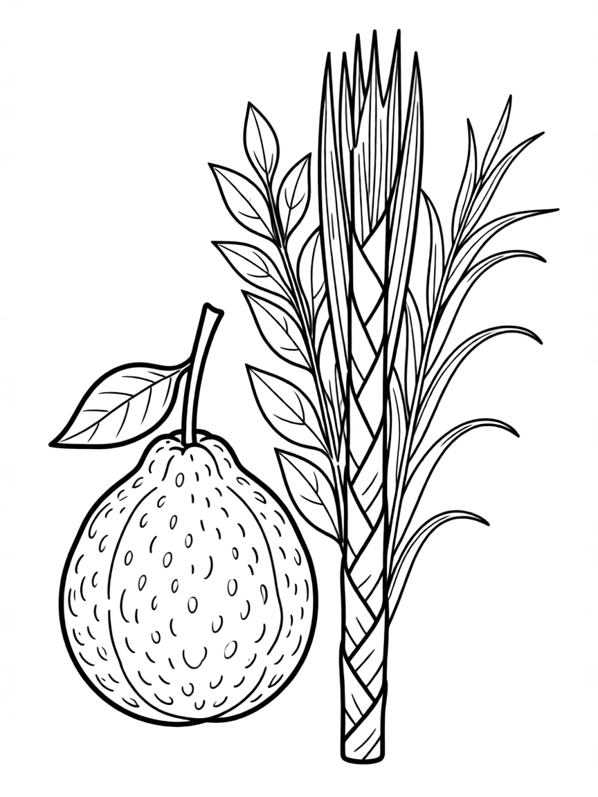 Etrog and lulav set for Sukkot with detailed botanical elements