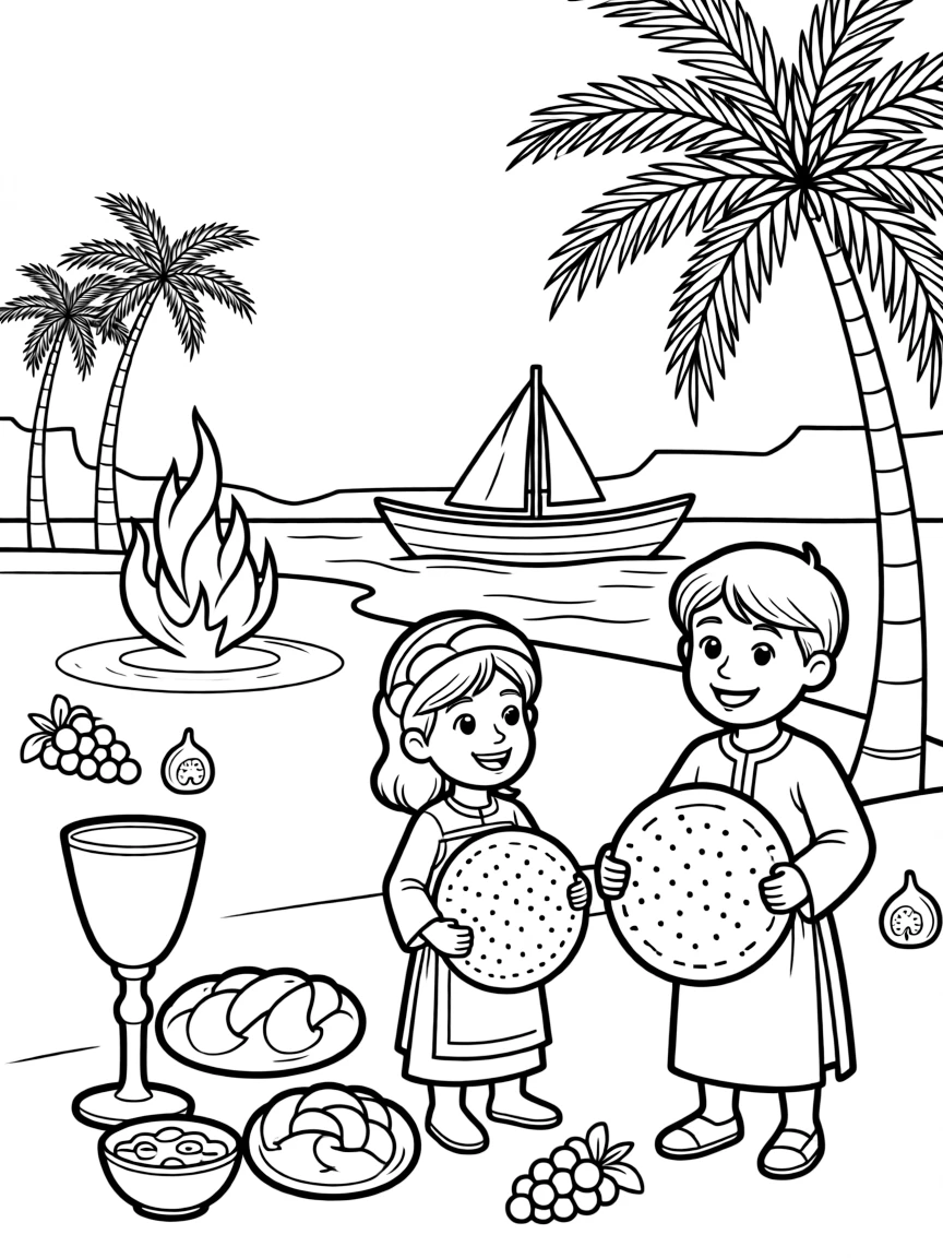 Passover scene with detailed exodus imagery and symbolic elements