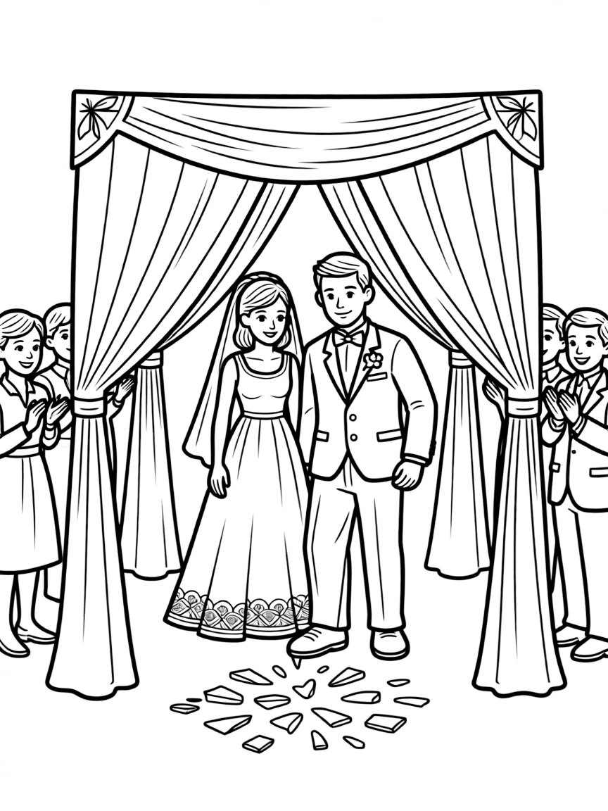 Breaking the glass wedding scene with detailed chuppah
