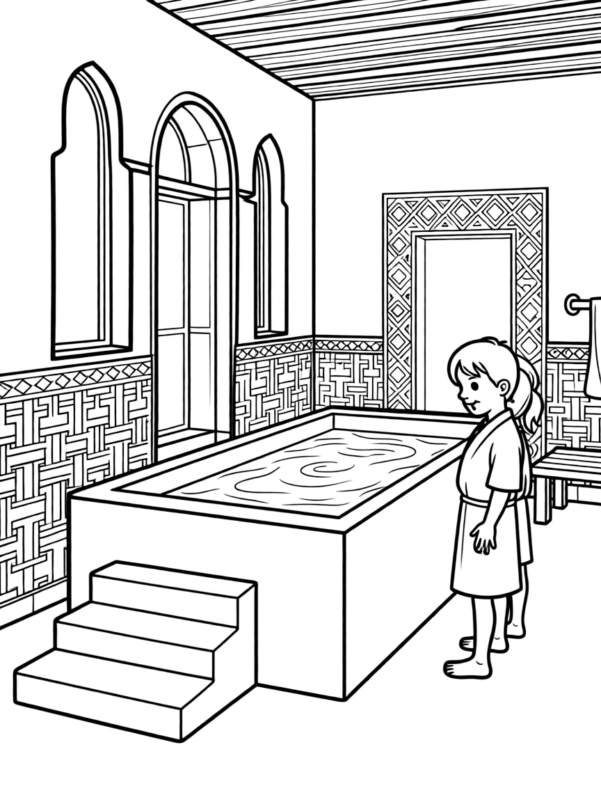 Mikvah (ritual bath) with detailed steps and architectural elements