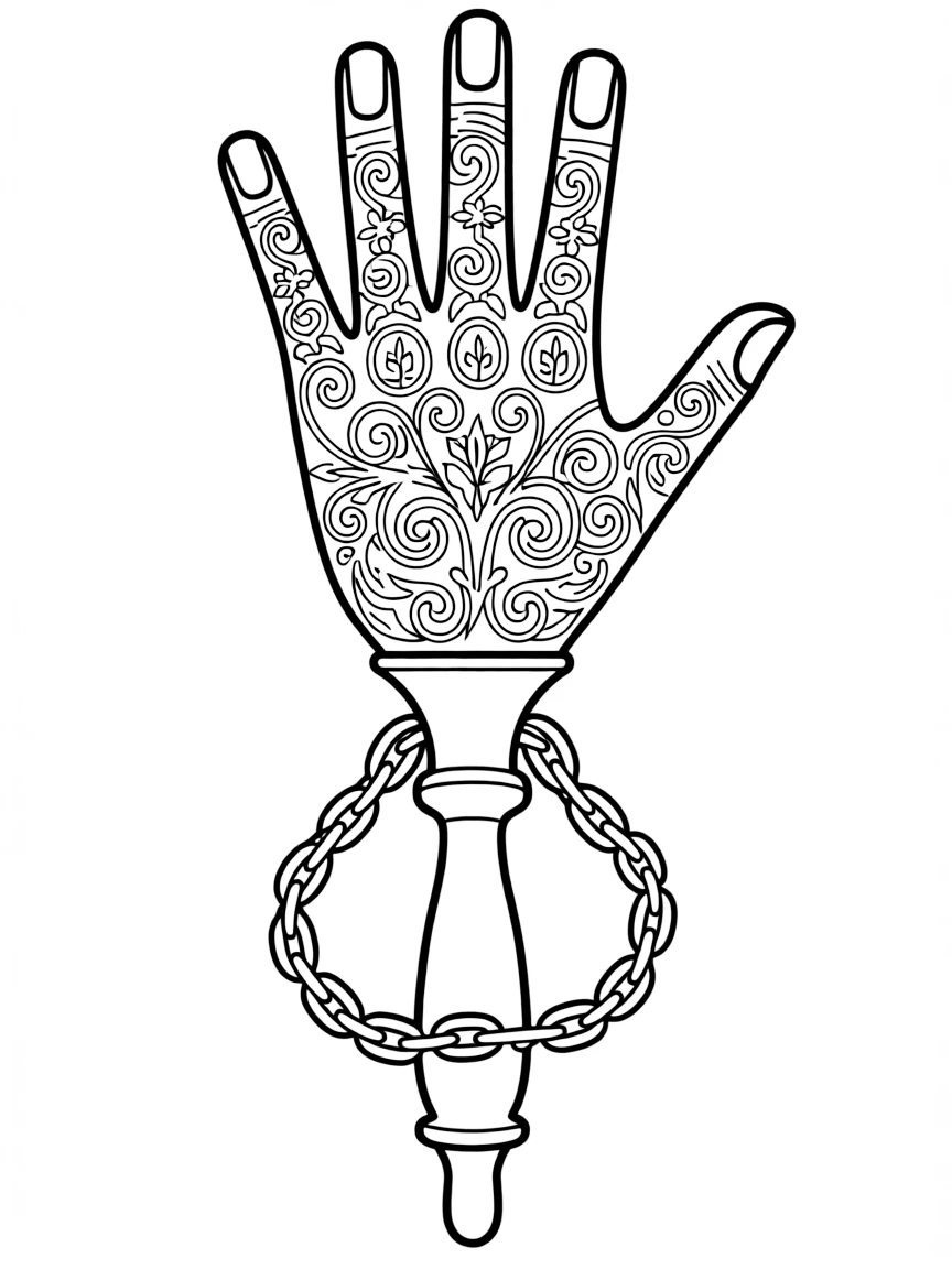 Detailed Torah pointer (yad) with chain and filigree hand design