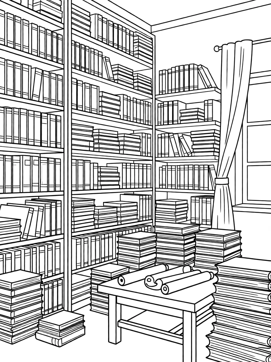 Genizah (repository for sacred texts) with detailed book arrangements