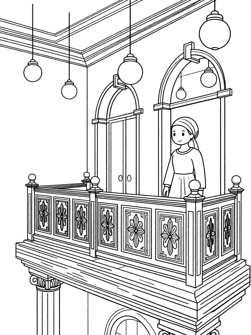 Women's balcony in traditional synagogue with detailed architectural elements