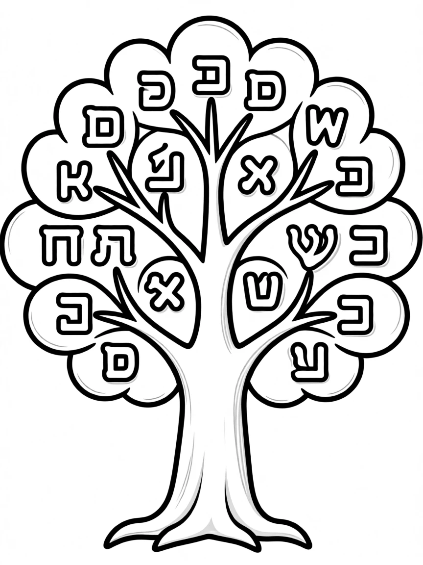 Tree of Life formed from Hebrew letters with kabbalah associations