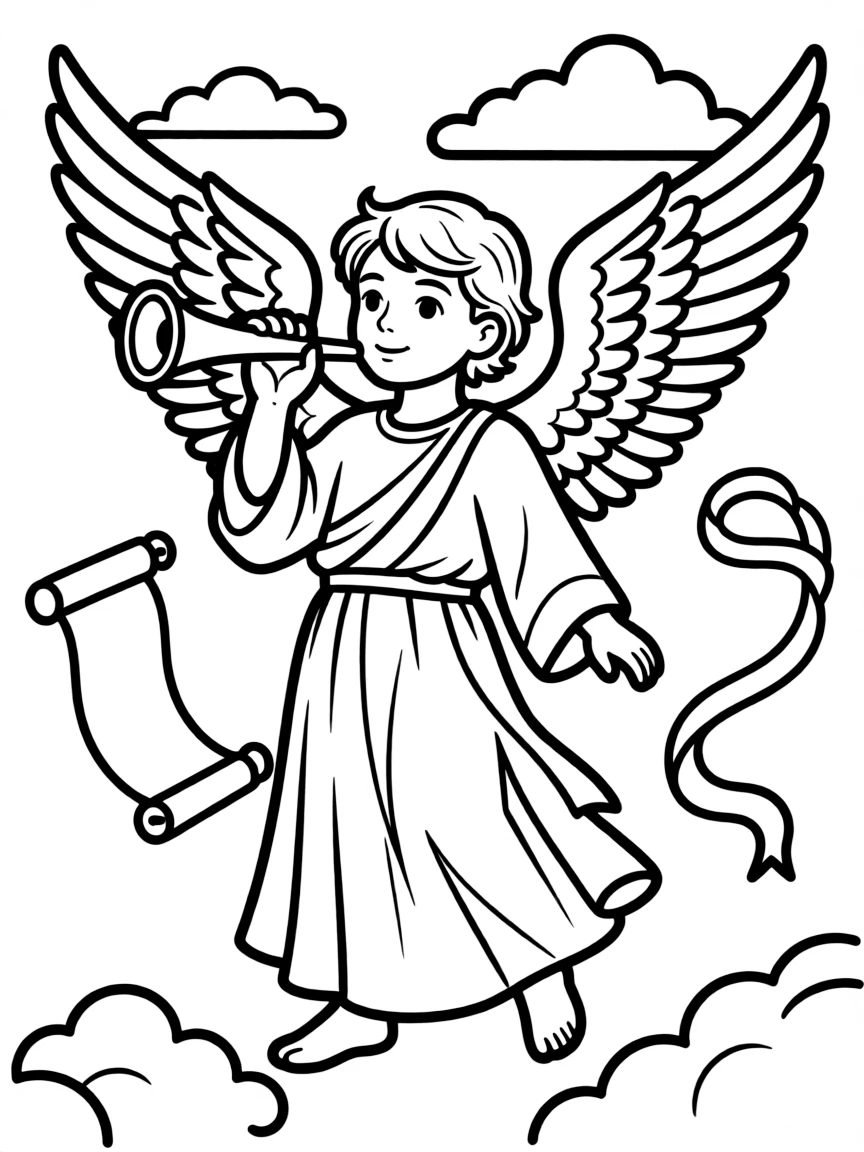 Archangel Gabriel with trumpet and detailed messenger imagery