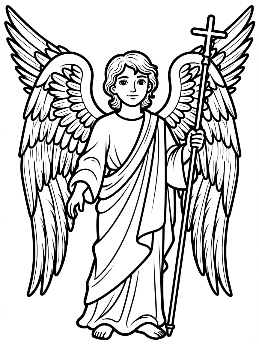 Archangel Raphael with healing staff and detailed wings
