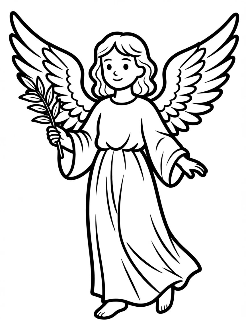 Angel of peace with olive branch and detailed flowing robes