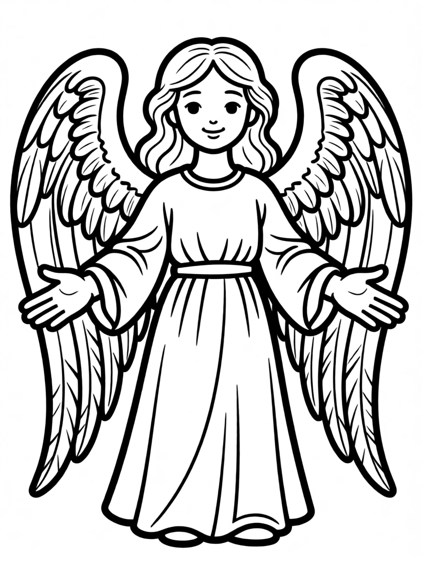 Angel of mercy with detailed compassionate expression and outstretched hands